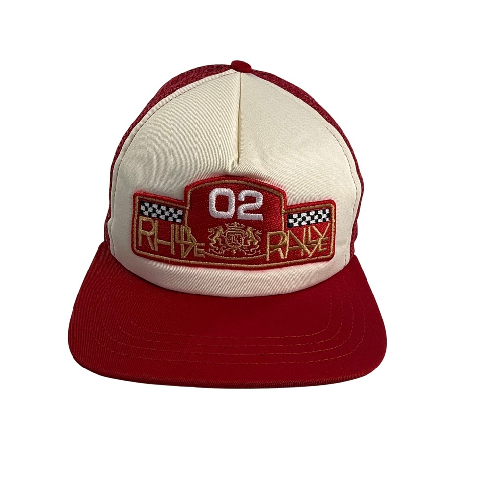 Rhude Rally 02 Trucker Hat Red Off-White Mesh Snapback Racing Cap Made in USA